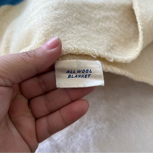 VINTAGE JcPenney 50s Golden Dawn WOOL Blanket Thick 3 Stripe Point Candy Stripe - Picture 3 of 7